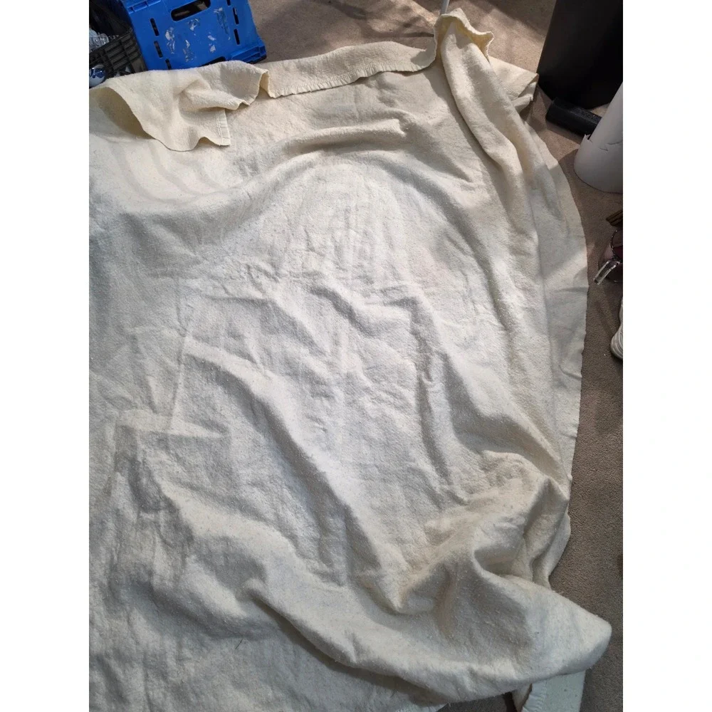 Vintage Cream Blanket Satin Trim Edge Off White 66x93 Heavy Weight Warm